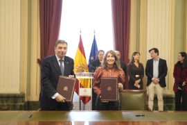 Hoy, en la firma de un convenio de colaboración con Paradores 