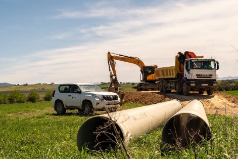 Hoy, en su visita a las obras de transformación de la zona regable del centro de Extremadura