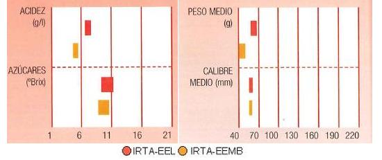 tabla comparativa de parametros de calidad calibre y peso del fruto