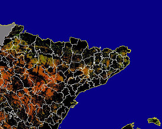 Imagen de NDVI medio secano: Índices de vegetación medios del mes para las zonas de cultivos de secano y pastizales - Noreste