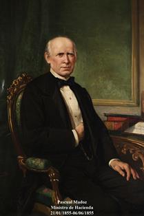 Pascual Madoz. Ministro de Hacienda (21-01-1855 a 06-06-1855). Pintor: Francisco Díaz Carreño (Sevilla, 1836-1903).  Foto: Valentín Álvarez.
