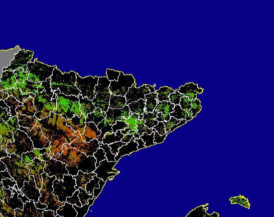 Imagen de NDVI medio secano: Índices de vegetación medios del mes para las zonas de cultivos de secano y pastizales - Noreste