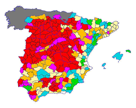 Imagen de las Diferencias comarcales: Diferencias medias relativas de los índices de vegetación acumulados del año actual y los de la media histórica, por comarca agraria