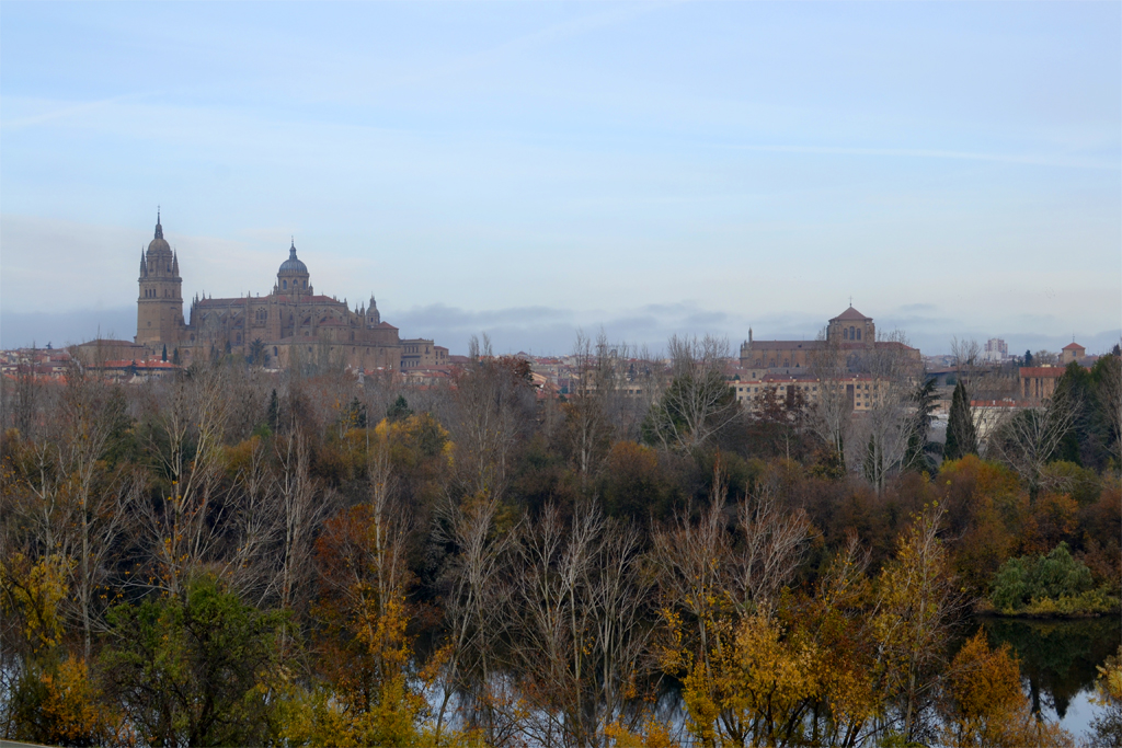 Salamanca, al otro lado del río Tormes, a pocos kilómetros del inicio del Camino