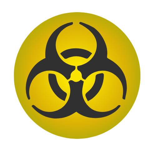 triángulo de fondo amarillo con símbolo de peligro biológico 