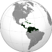 América central y El Caribe en el mapamundi