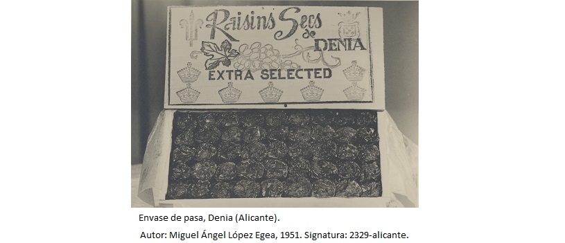 Envase de pasa, Denia (Alicante). Autor: Miguel Ángel López Egea, 1951. Signatura: 2329-alicante.