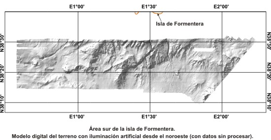 Imagen con el modelo digital del fondo del mar al sur de la Isla Formentera