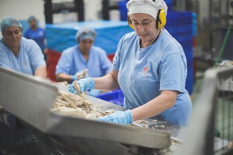 Trabajadora de una conservera de bonito y anchoas en la localidad de Santoña