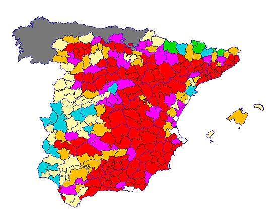 Imagen de las Diferencias comarcales: Diferencias medias relativas de los índices de vegetación acumulados del año actual y los de la media histórica, por comarca agraria