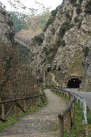 El camino pasa por túneles horadados en la roca
