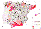 Mapa de la invasión filoxerica en España en 1899. En el mapa se observan zonas coloreadas en rojo posteriormente a su edición que indican zonas invadidas por la Phylloxera en 1900 y 1901