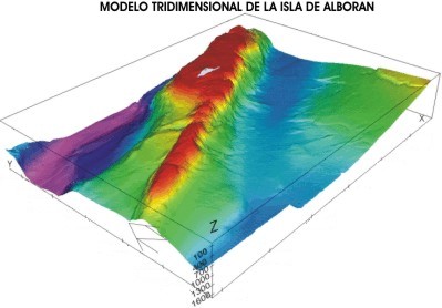 Imagen con el modelo tridimensional de la isla de Alborán